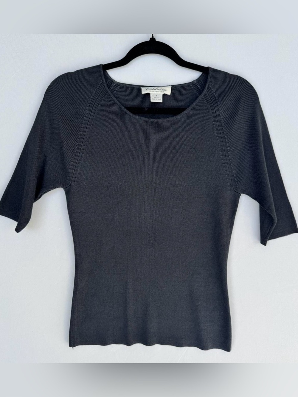 Brooks Brothers 100% Silk Charcoal Short-Sleeve Knit Top